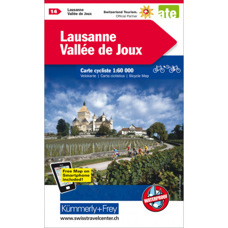 Carte routière de la Suisse à vélo "Lausanne - Vallée de Joux"