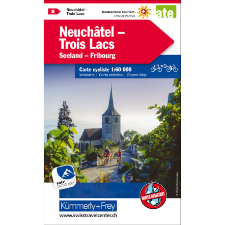 Carte routière de la Suisse à vélo "Neuchâtel - Les Trois Lacs"